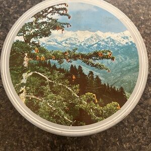 Round Tin with Mountain and Forest Design